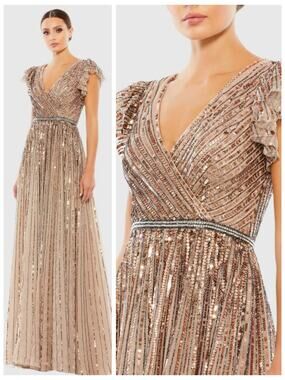 Mac Duggal Beaded Sequin Formal Gown 5502 Copper Evening Embellished Dress 2